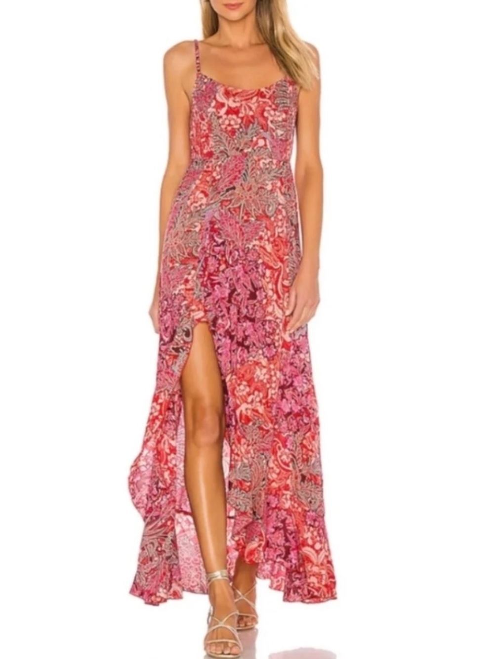 Free People Forever Yours Smocked Slip Dress Small MSRP $108 Sundress Maxi Slit
